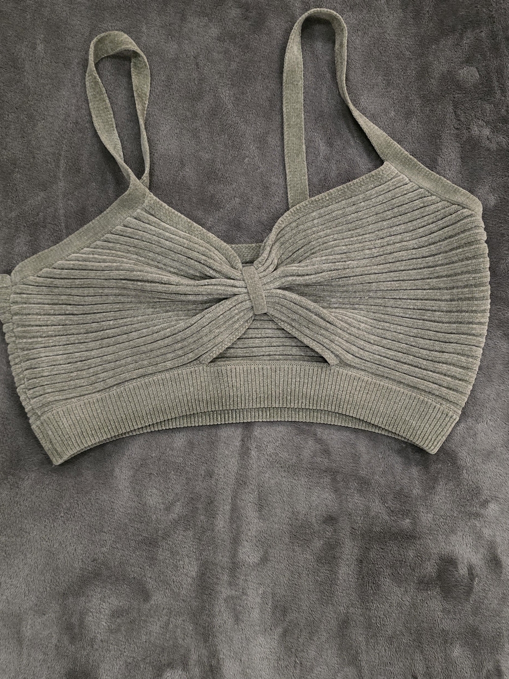 Dynamite Olive Ribbed Bow Front Bralette